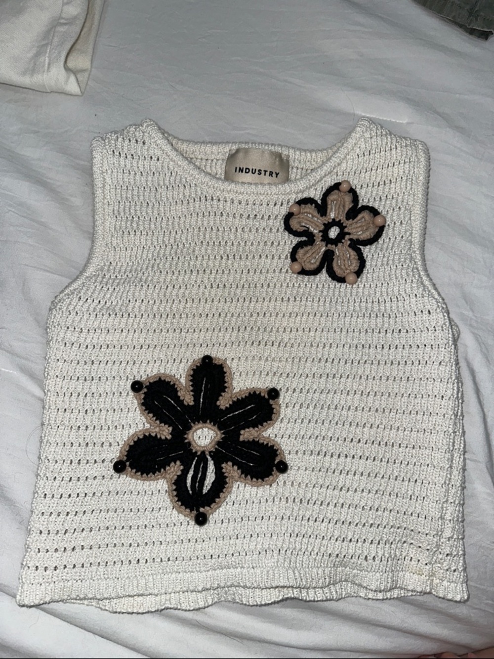 INDUSTRY White Crochet Flower Appliqué Crop Top